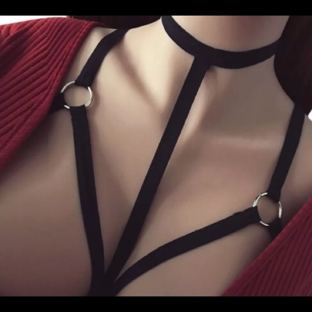 Black strappy cage bra